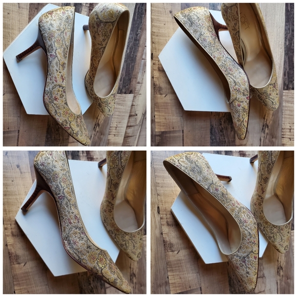 Ann Taylor Loft almond toe floral neutral tapestry heels/ pumps low heel size 7 - Picture 4 of 15